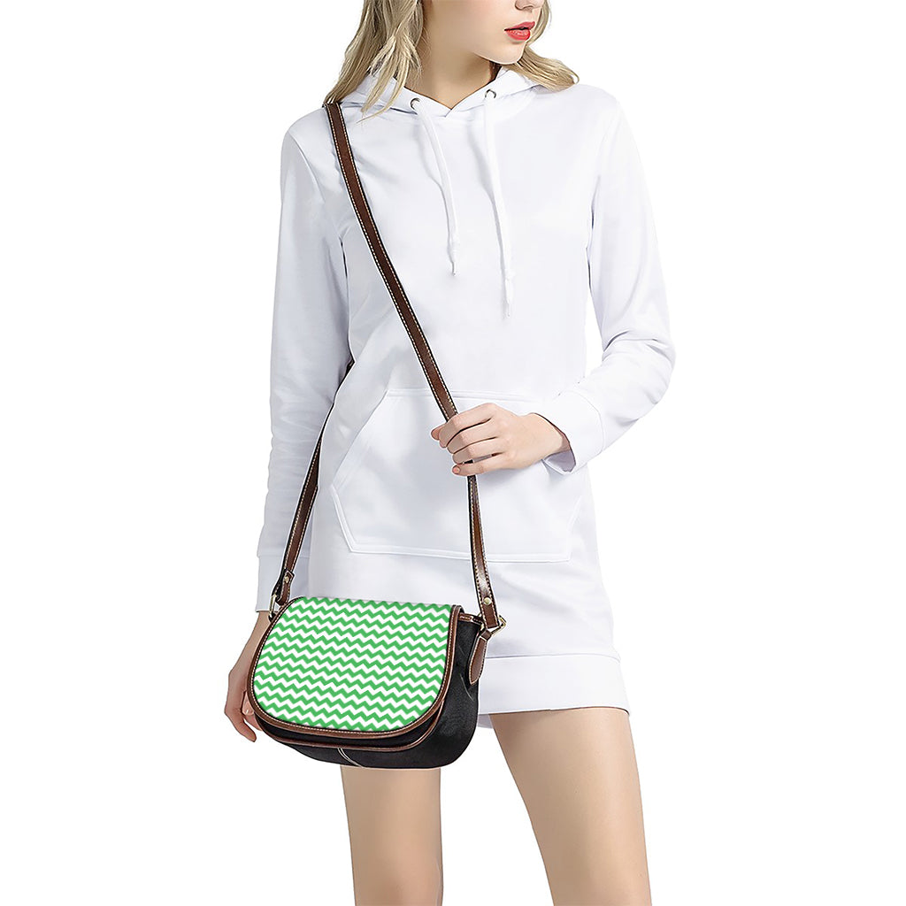 Green And White Chevron Pattern Print Saddle Bag