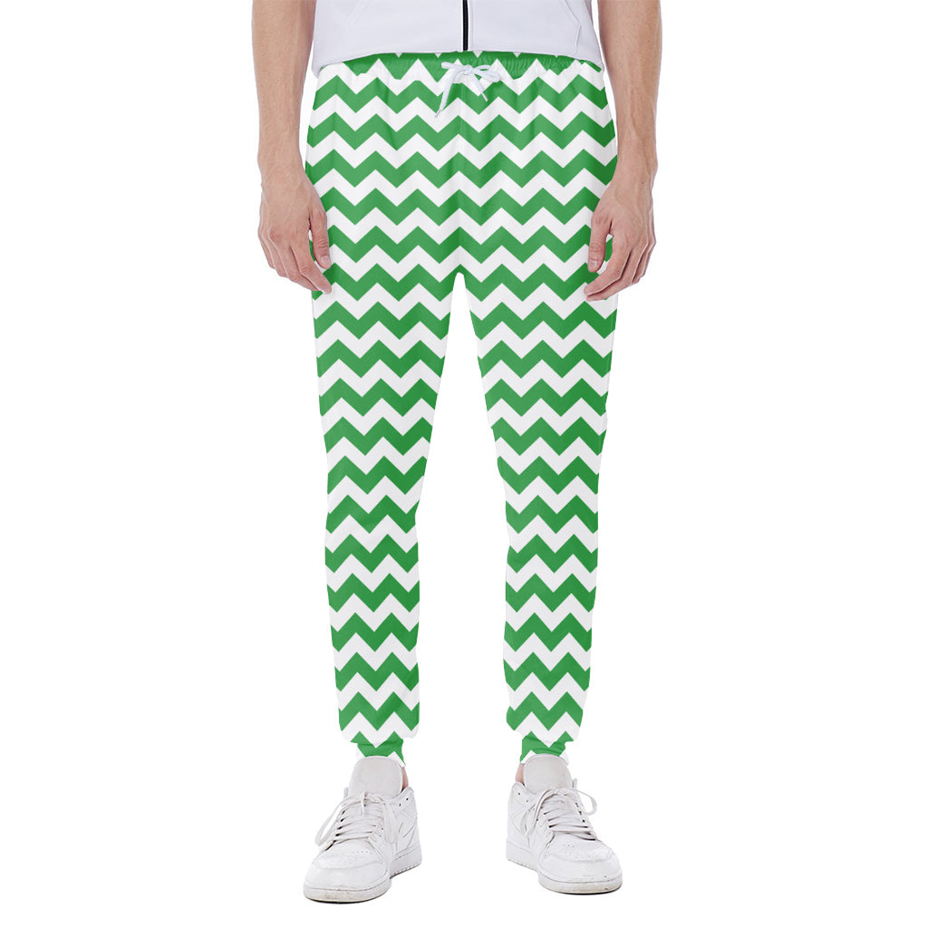 Green And White Chevron Pattern Print Scuba Joggers