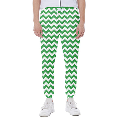 Green And White Chevron Pattern Print Scuba Joggers