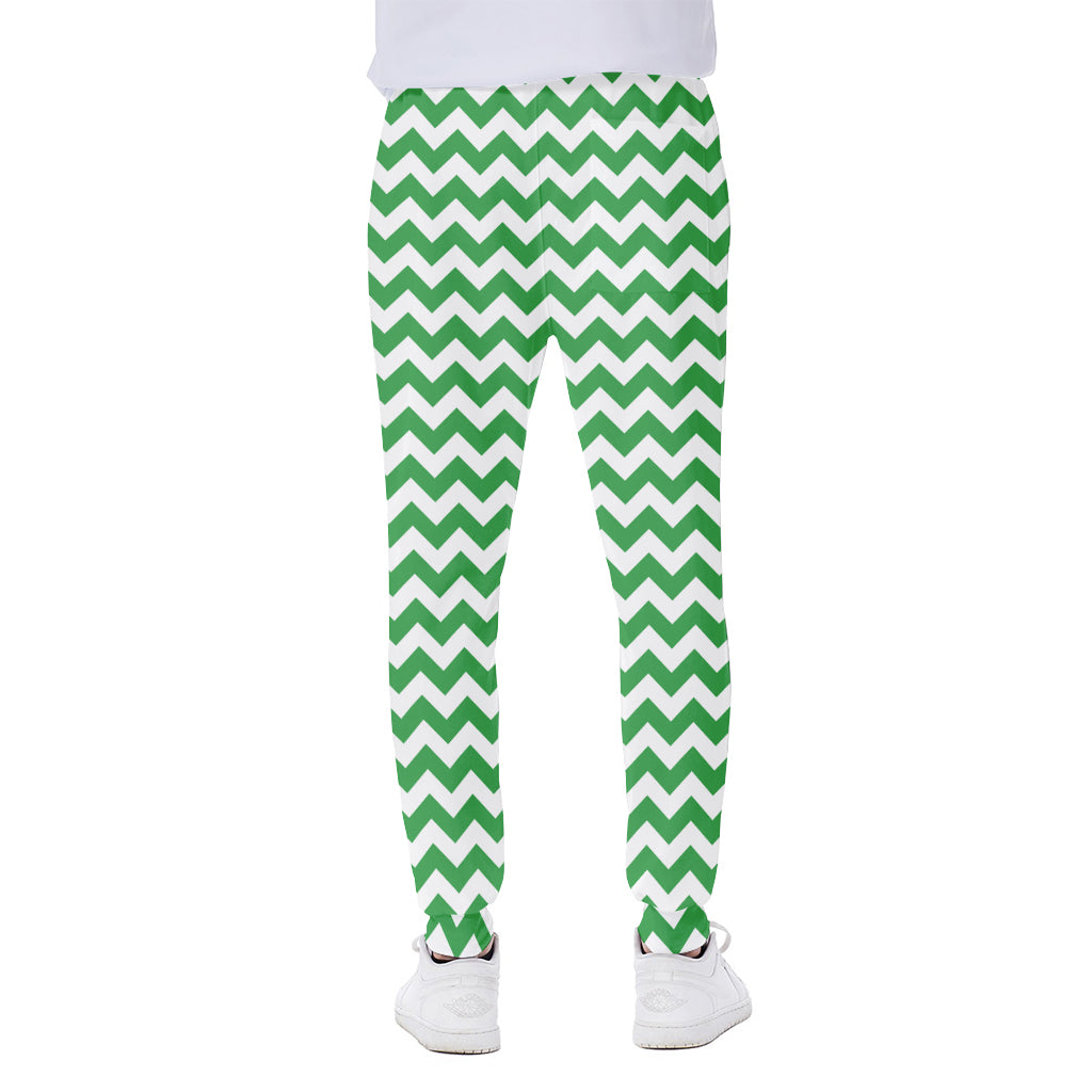 Green And White Chevron Pattern Print Scuba Joggers