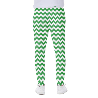 Green And White Chevron Pattern Print Scuba Joggers
