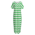 Green And White Chevron Pattern Print Short Sleeve Long Nightdress