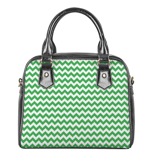 Green And White Chevron Pattern Print Shoulder Handbag