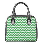 Green And White Chevron Pattern Print Shoulder Handbag
