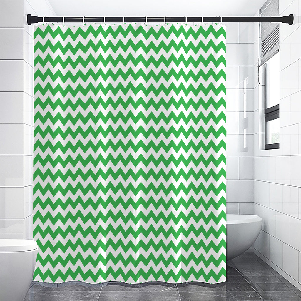 Green And White Chevron Pattern Print Shower Curtain