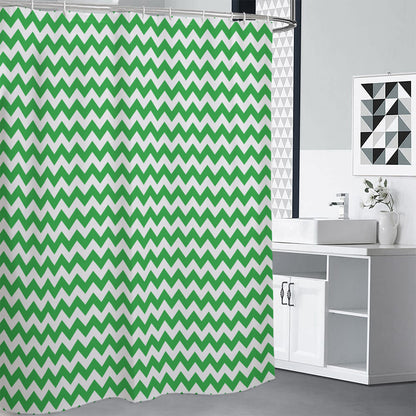 Green And White Chevron Pattern Print Shower Curtain