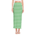 Green And White Chevron Pattern Print Side Slit Maxi Skirt