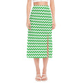 Green And White Chevron Pattern Print Side Slit Midi Skirt