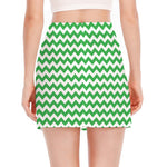 Green And White Chevron Pattern Print Side Slit Mini Skirt