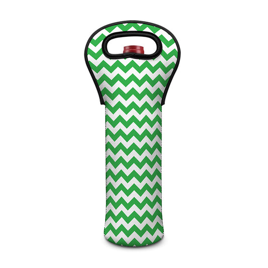 Green And White Chevron Pattern Print Single Neoprene Wine Tote