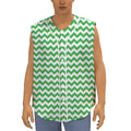 Green And White Chevron Pattern Print Sleeveless Baseball Jersey