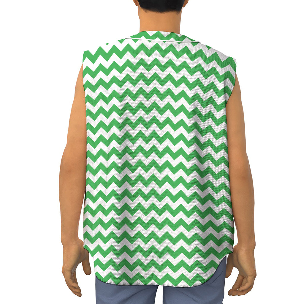 Green And White Chevron Pattern Print Sleeveless Baseball Jersey