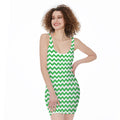 Green And White Chevron Pattern Print Sleeveless Bodycon Dress