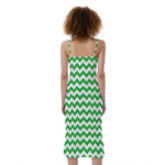 Green And White Chevron Pattern Print Slim Fit Midi Cami Dress