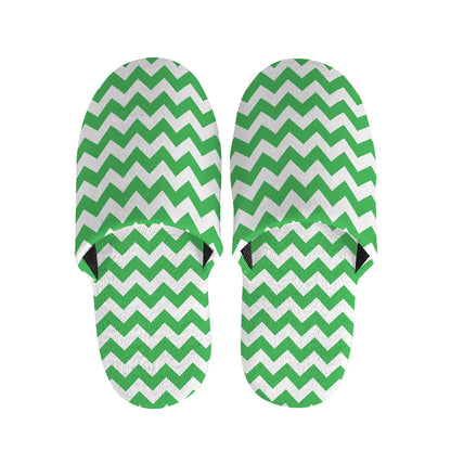 Green And White Chevron Pattern Print Slippers