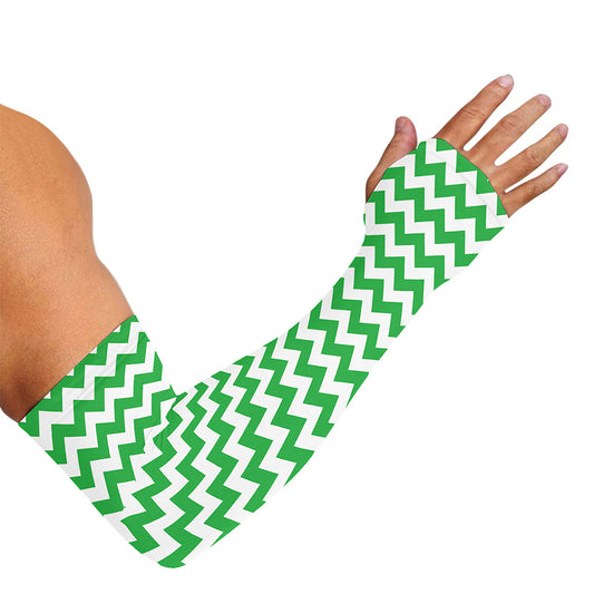 Green And White Chevron Pattern Print Sun Protection Arm Sleeves