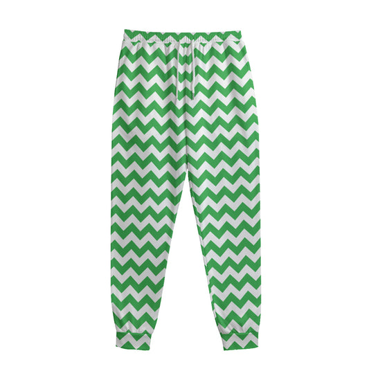 Green And White Chevron Pattern Print Sweatpants