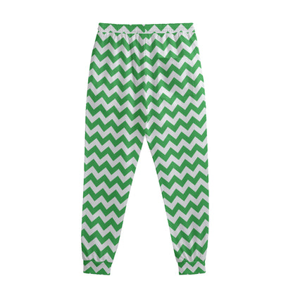 Green And White Chevron Pattern Print Sweatpants