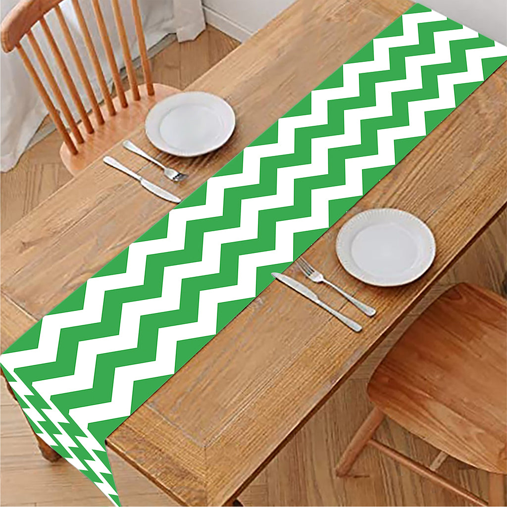 Green And White Chevron Pattern Print Table Runner
