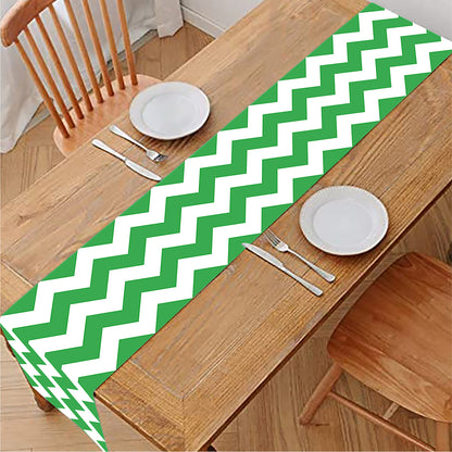 Green And White Chevron Pattern Print Table Runner