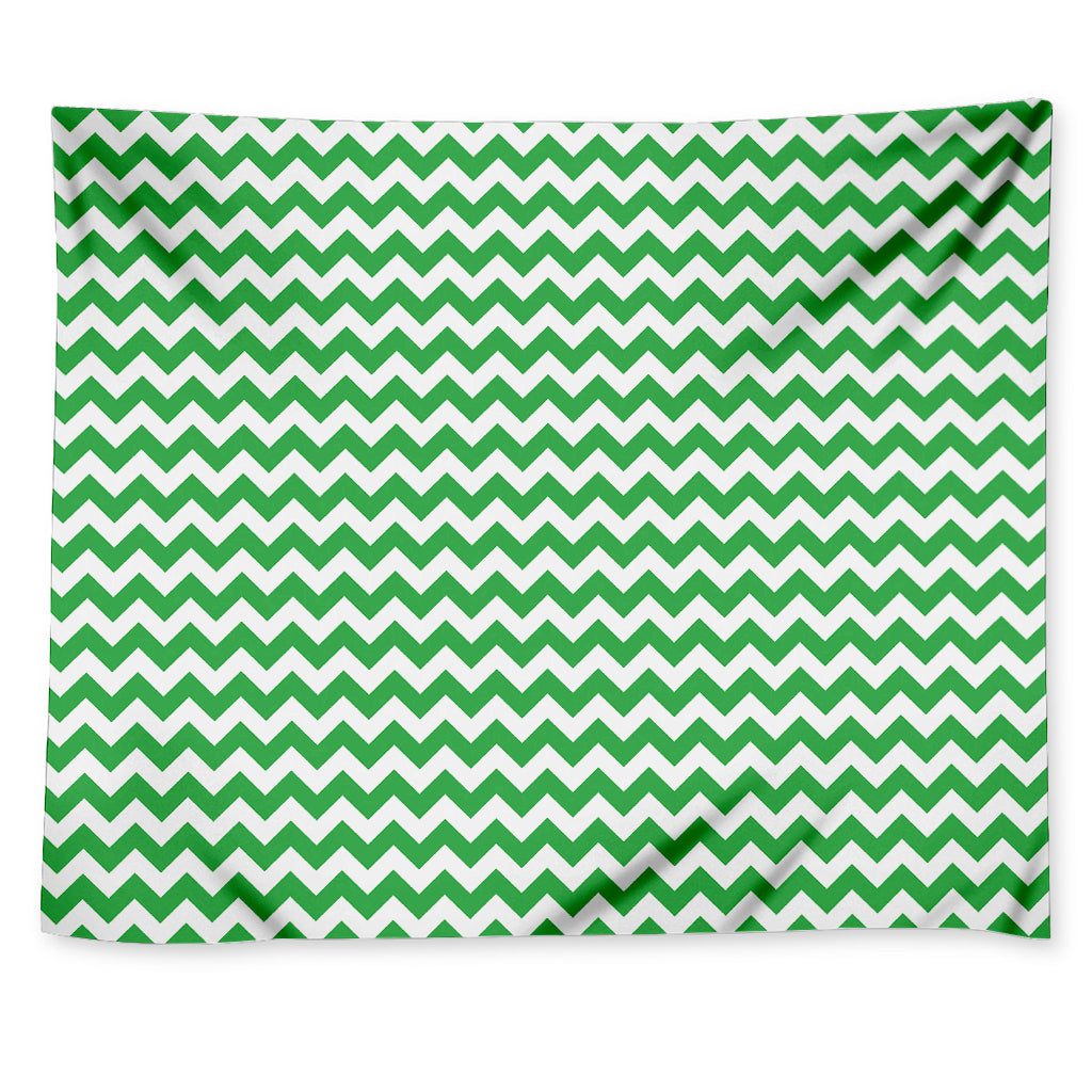Green And White Chevron Pattern Print Tapestry