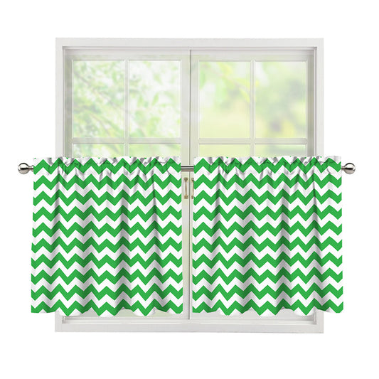 Green And White Chevron Pattern Print Tier Curtains