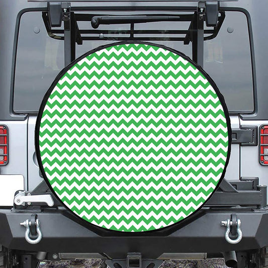 Green And White Chevron Pattern Print Tire Cover