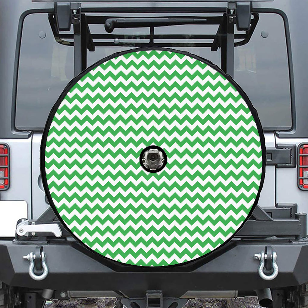 Green And White Chevron Pattern Print Tire Cover With Camera Hole