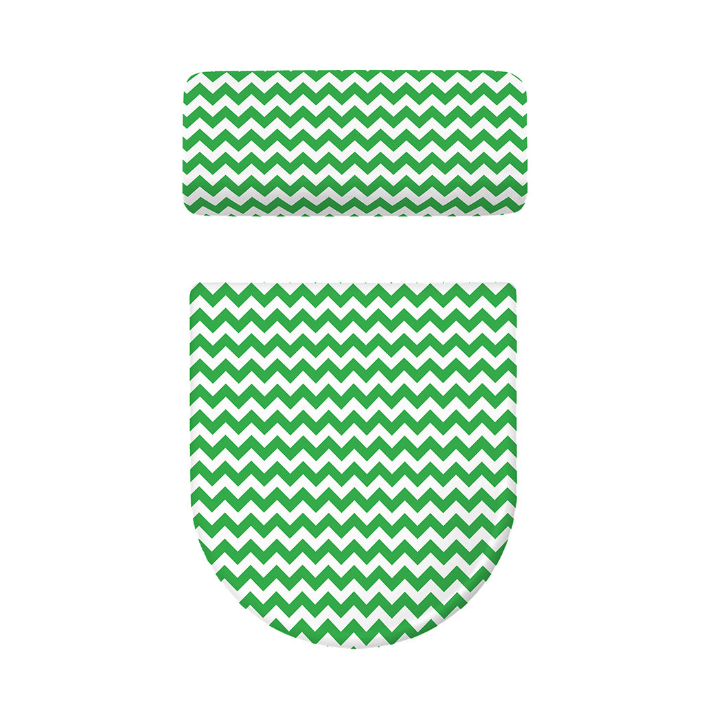 Green And White Chevron Pattern Print Toilet Lid And Tank Cover Set