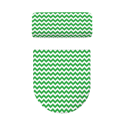 Green And White Chevron Pattern Print Toilet Lid And Tank Cover Set