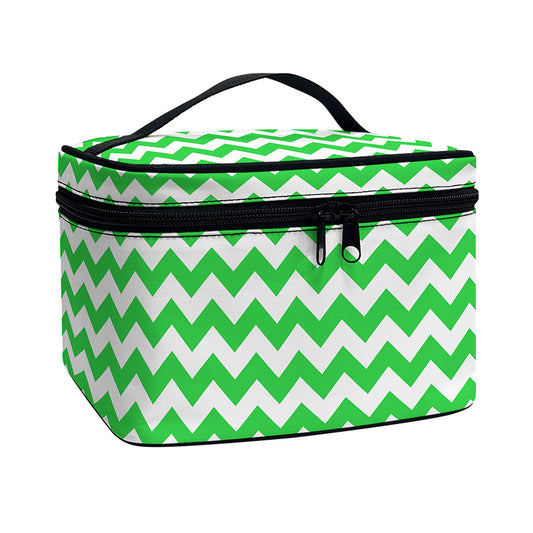 Green And White Chevron Pattern Print Travel Makeup Bag