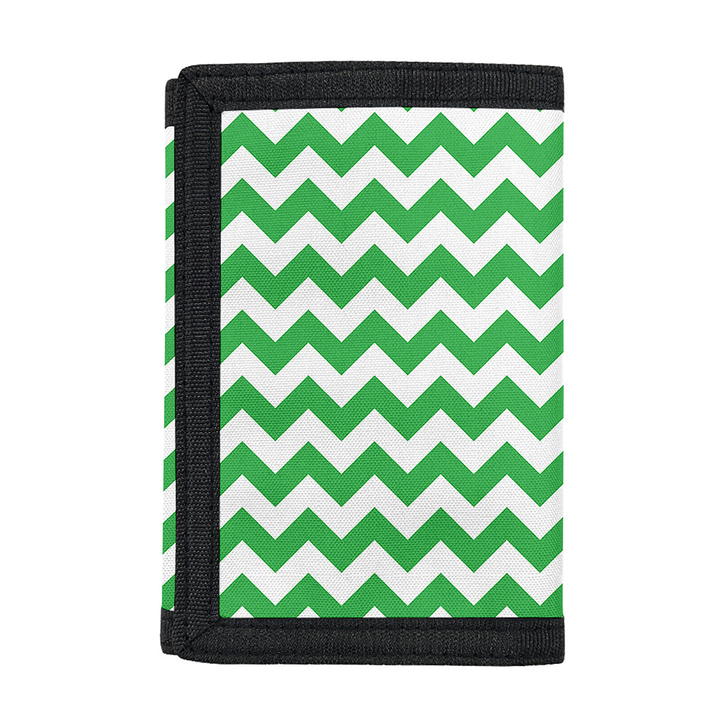 Green And White Chevron Pattern Print Trifold Wallet