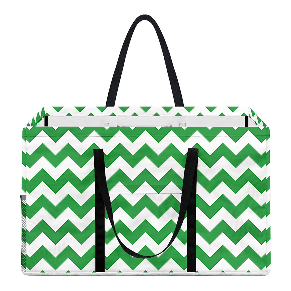 Green And White Chevron Pattern Print Utility Tote Bag