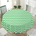Green And White Chevron Pattern Print Waterproof Round Tablecloth