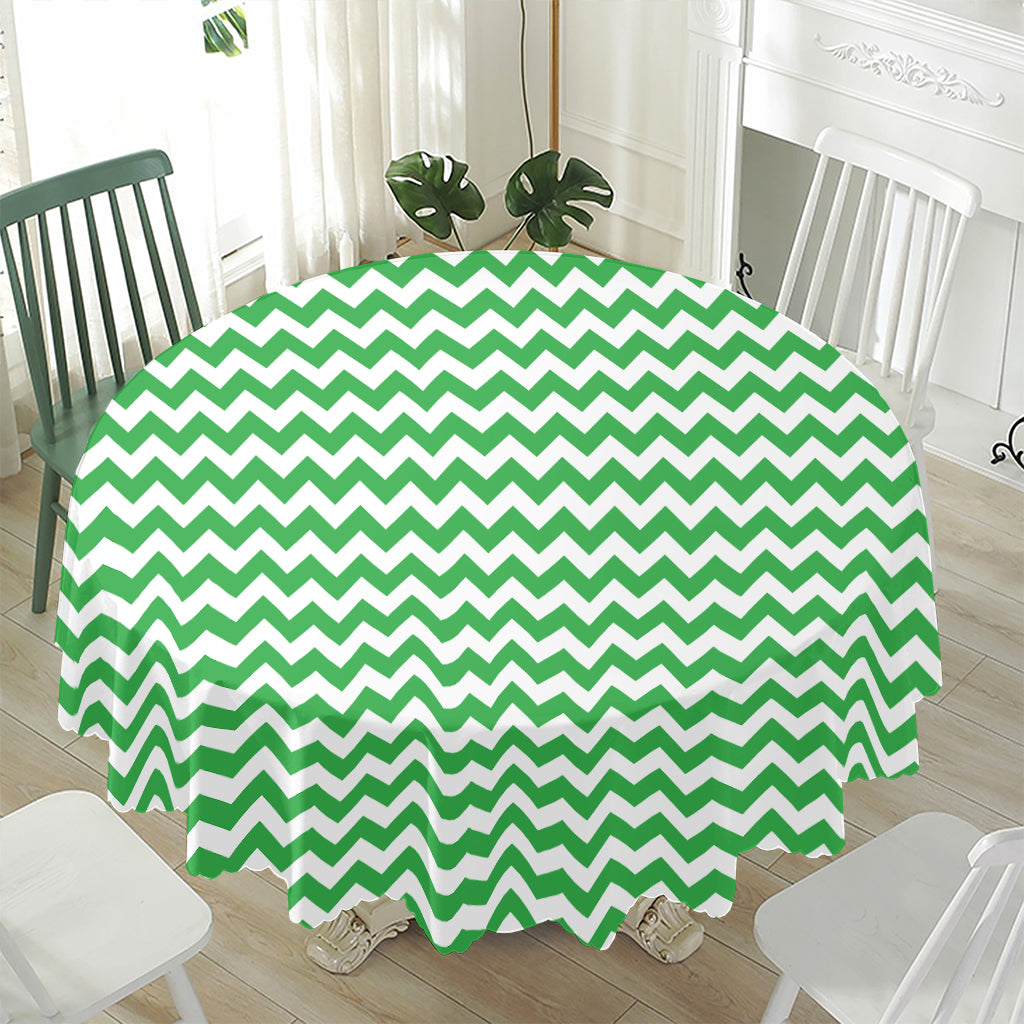 Green And White Chevron Pattern Print Waterproof Round Tablecloth