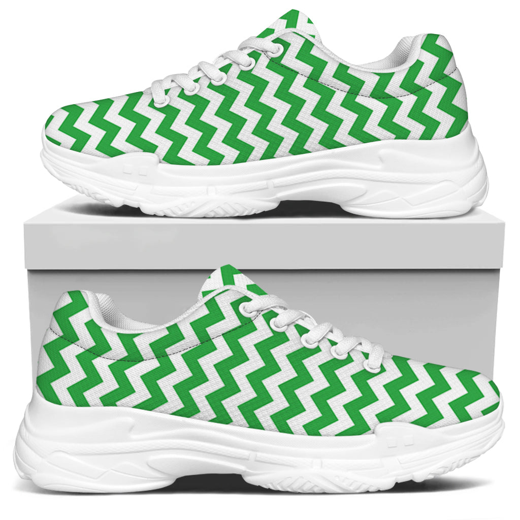 Green And White Chevron Pattern Print White Chunky Shoes