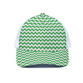 Green And White Chevron Pattern Print White Mesh Trucker Hat