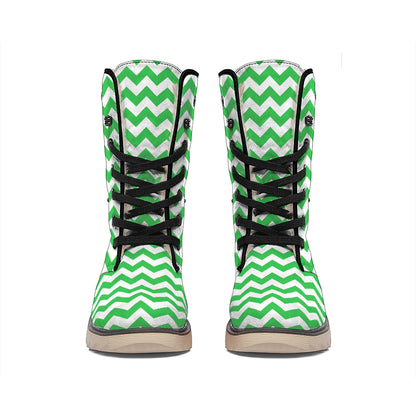 Green And White Chevron Pattern Print Winter Boots