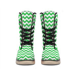 Green And White Chevron Pattern Print Winter Boots