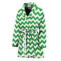 Green And White Chevron Pattern Print Women's Bathrobe