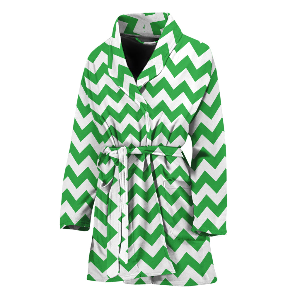 Green And White Chevron Pattern Print Women's Bathrobe