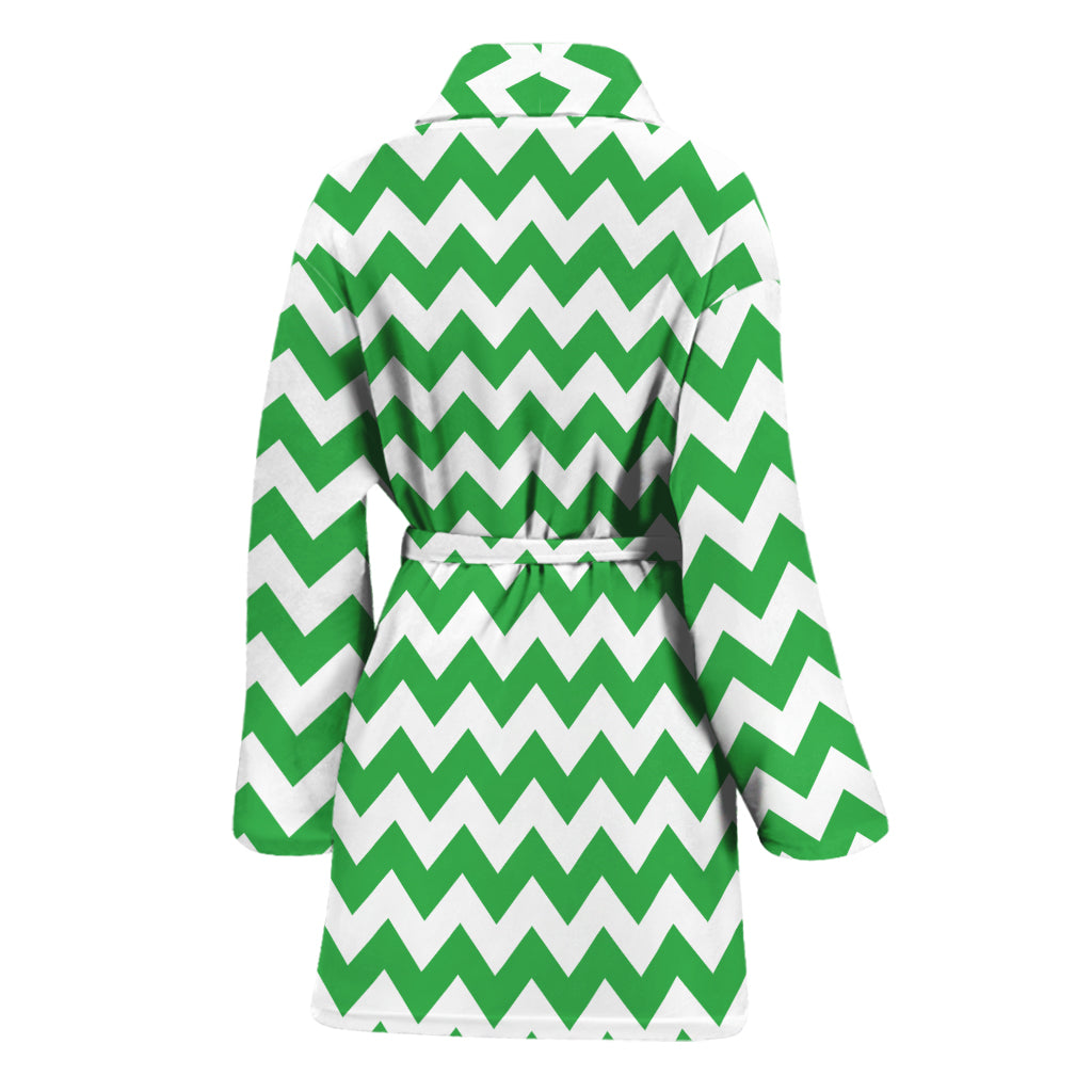 Green And White Chevron Pattern Print Women's Bathrobe