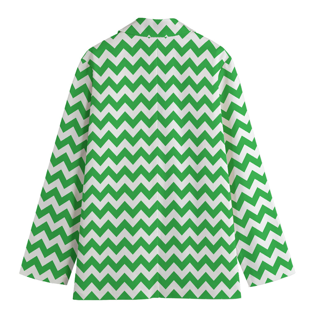Green And White Chevron Pattern Print Women's Blazer