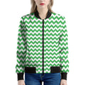 Green And White Chevron Pattern Print Women's Bomber Jacket