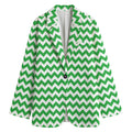Green And White Chevron Pattern Print Women's Cotton Blazer