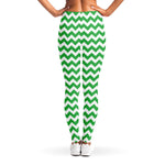 Green And White Chevron Pattern Print Women's Leggings
