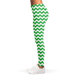 Green And White Chevron Pattern Print Women's Leggings
