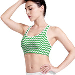 Green And White Chevron Pattern Print Women's Sports Bra