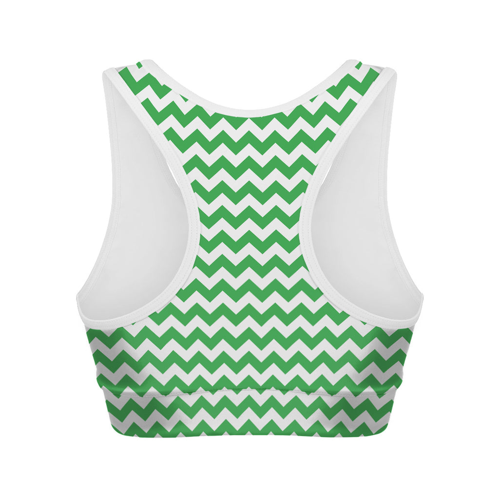 Green And White Chevron Pattern Print Women's Sports Bra
