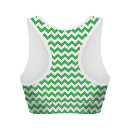 Green And White Chevron Pattern Print Women's Sports Bra